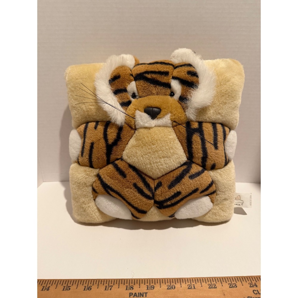 Vintage Angel Toy Co Tiger Square Animal Cushion Plush Pillow 1998 T.W.I.E. 11"